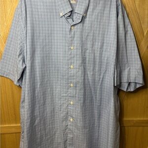 Peter Millar Blue and White Plaid Button Down Shirt